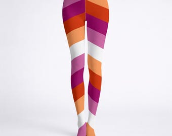 Collant con il simbolo dell'orgoglio lesbico, design ispirato alla bandiera dell'orgoglio lesbico, abbigliamento LGBTQIA+, completamente personalizzabili per lesbiche, saffiche e donne lesbiche e lesbiche.