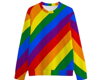 Gay Rainbow Pride O-Neck Sweatshirt | 310GSM Cotton Rainbow Design in Colors of Gay Pride Flag 100% Cotton Sizes to 6XL for Gay Queer Allies