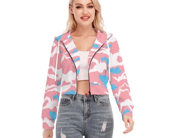 Transgender Pride Crop Top Hoodie, Zipper Closure, for Trans Women, Trans Men, Trans Non-Binary, Cis, totally personalizable color or text