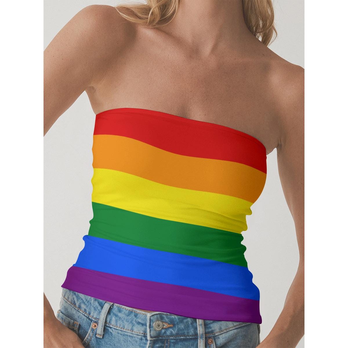 Rainbow Pride Tube Top Gay Pride Flag Design Strapless LBGTQIA Clothing Personalizable for Color or Text Rainbow Pride Stretch Top