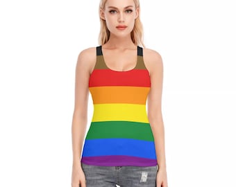 Camiseta sin mangas Rainbow Pride Racerback / Algodón 190GSM para LGBT, Cis, totalmente personalizable por color o texto.