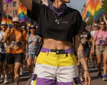Short cargo non binaire Fierté Enby Pride Design cadeau pour personnes non binaires Short cargo pour événements Pride NB Pride Shorts