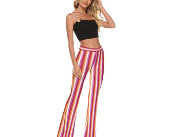 Lesbian Pride Skinny Flare Pants, Stripes in Colors of Lesbian Pride Flag, Lesbian Pride, LGBT Clothing, Gift for Lesbian, WLW, Sapphic