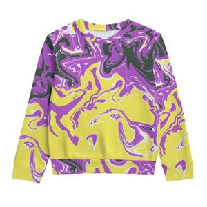 Non-Binary Pride Kids Cotton Sweatshirt Poured Paint Colors of Enby Pride Flag LGBTQIA+ Kids Clothing Gift for NB Non-Binary Kids