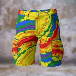 Shorts cargo Rainbow Pride Diseño de pintura vertida de la bandera del orgullo arcoíris Regalo para gays y queer Shorts cargo para eventos del orgullo Shorts Rainbow Pride