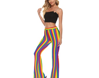 Rainbow Pride Skinny Flare Pants, Stripes in Colors of Gay Rainbow Pride Flag, Gay Pride, LGBT Clothing, Gift for Gay or Cis