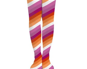 Lesbian Pride Thigh-High Socks, Lesbian Flag Design, LBGTQIA Clothing, Totally Personalizable for Lesbians, Sapphics, WLW