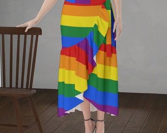 Falda cruzada con diseño de bandera del orgullo gay, tallas hasta 5XL para aliados LGBTQIA+, gays y queer.
