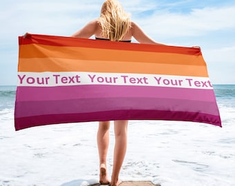 Serviette Lesbian Pride aux couleurs du drapeau de la fierté lesbienne Texte personnalisé en option LBGTQIA+ Serviette de plage idéale pour salle de bain, cadeau idéal pour les Saphiques
