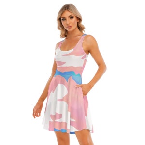 Transgender Pride Tank Vest Dress, Sizes to 5XL, Poured Paint Colors of Transgender Pride Flag, LGBT Clothing, Gift for Trans