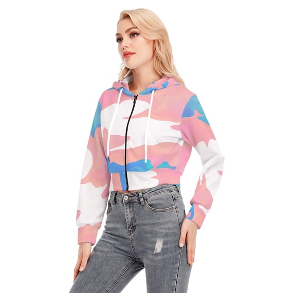 Transgender Pride Crop Top Hoodie Zipper Closure for Trans Women Trans Men Trans Non binary Cis Totally Personalizable Color or Text Etsy UK