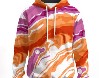 Lesbian Pride Hoodie 100% Cotton Lesbian Pride Flag Poured Paint Design LGBTQIA Clothing Gift for Lesbians Sapphics WLW Pride Events