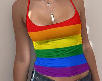 Rainbow Pride Spaghetti Strap Tank Top Gay Regenbogen Flagge Design Basierend auf der Gay Pride Flagge LGBTQ + Kleidung Ideal für Pride Events