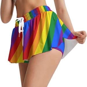 Rainbow Pride Skorts Rainbow Pride Flag Design Skin-tight Shorts under Skirt Gift for Gay Queer Sizes up to 5XL