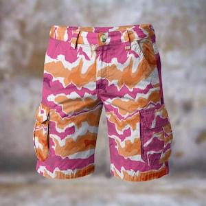 Lesbian Pride Cargo Shorts Poured Paint Design of Lesbian Pride Flag for Lesbians Sapphics WLW Cargo Shorts for Pride Events Lesbian Shorts
