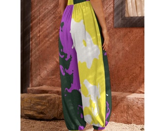 Non-Binary Pride Carrot Pants, Poured Paint Colors of Non-Binary Pride Flag, Non-Binary Pride, LGBT Clothing, Gift for Non-Binary Up to 6XL