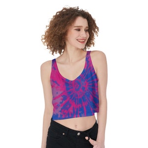 Bisexual Pride Crop Tank Top Sizes S to 3XL Tiedye Colors of Bisexual Pride Flag LGBTQIA+ Clothing Gift for Bisexuals