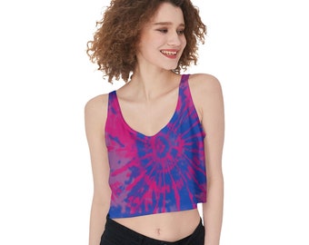 Bisexual Pride Crop Tank Top Sizes S to 3XL Tiedye Colors of Bisexual Pride Flag LGBTQIA+ Clothing Gift for Bisexuals