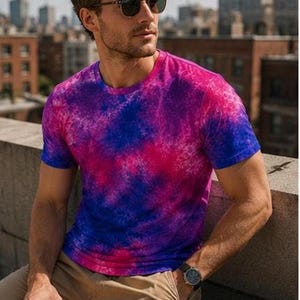 Bisexual Pride T-Shirt | Milk Silk Fabric Tie-Dye Design in Colors of Bi Pride Flag LGBTQIA+ Clothing Gift for Bisexuals