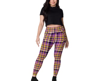 Leggings con bandiera dell'orgoglio non binario con tasche Design scozzese Enby Abbigliamento LGBTQ+ Ideale per persone non binarie Allenamenti delle marce dell'orgoglio