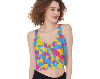 Pansexuell Pride Camo Crop Linne Storlekar S till 3XL Kamouflagefärger av Pansexuell Pride Flagga HBTQIA+ Kläder Gåva för Pansexuella