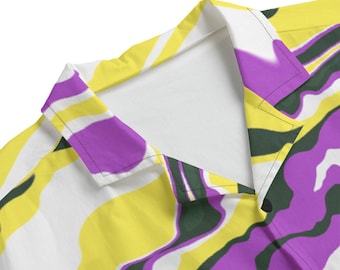 Non-Binary Pride Hawaiian Shirt | 115GSM Cotton Poured Paint Colors of Non-Binary Pride Flag LGBTIQ+ Clothing Gift for Non-Binary Enby