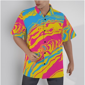 Pansexual Pride Hawaiian Shirt | 115GSM Cotton Poured Paint Colors of Pansexual Pride Flag LGBTIQ+ Clothing Gift for Pansexuals