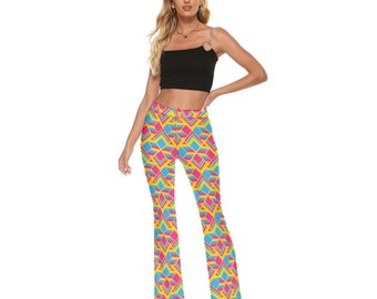 Pansexual Pride Skinny Flare Pants, Geometric pattern Colors of Pansexual Pride Flag, LGBT Clothing, Gift for Pansexuals