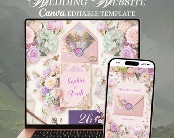 Fairy Tale Wedding Website Canva Template (Digital Download) – Invitation, RSVP, Save Date, Bridal Shower