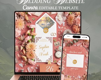 Wedding Website. Canva Template Digital Invitation with RSVP. Dusty Rose Save The Date Cards.
