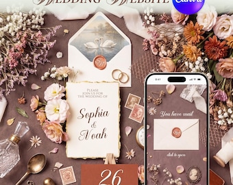 Floral Wedding Website Template, Elegant Invitation RSVP (Digital Download)