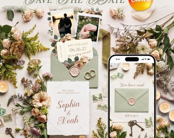 Wedding Save The Date: Canva Template. Floral Digital Invitation Website