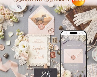 Wedding Website Lace Theme Canva Template Editable Digital Invitation with RSVP Details