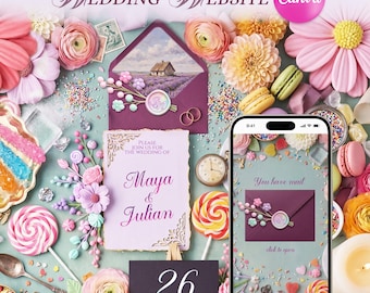 Floral Wedding Website Template: Sweet Invitation, with RSVP, Details, Bridal Shower Gift (Digital Download)