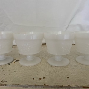 Milk Glass Anchor Hocking White Grapes Embossed Dessert/Sherbert Cups - Set of 4