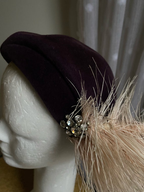 Joseph's Inc. Purple Pillbox Hat with Ostrich Fea… - image 5