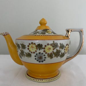 Sunny Yellow Teapot with a Band of Flowers, Made in Japan, Hand Painted