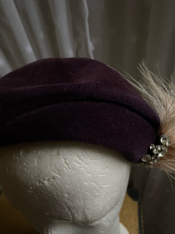 Joseph's Inc. Purple Pillbox Hat with Ostrich Fea… - image 4