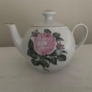 Beautiful Hand Painted Pink Rose Teapot with Butterfly