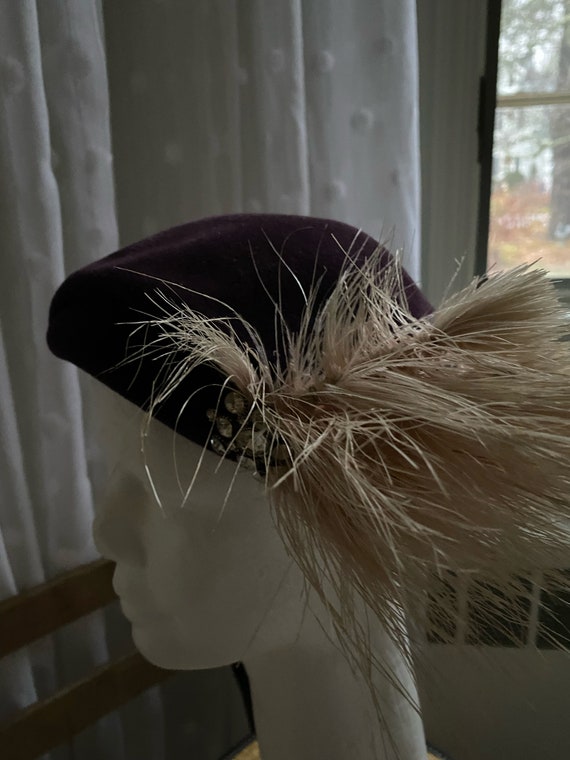 Joseph's Inc. Purple Pillbox Hat with Ostrich Fea… - image 8