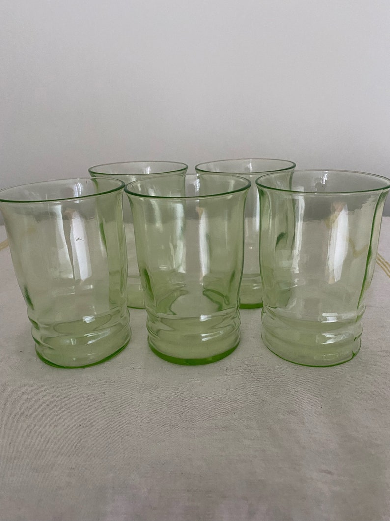 Green Glass Juice Glasses Depression Glass Etsy