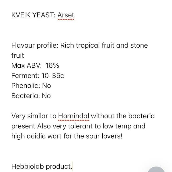 KVEIK YEAST: Arset Original Norwegian Farmhouse Strain