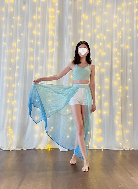 Detachable Pole Dance Flowy Skirt (Ana: Light Blue - Medium Blue Gradient)