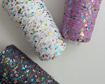 Hilo de algodón Pima de 250 g/1280 m con lentejuelas en forma de corazón, hilo ligero, hilo súper elegante/hilo artístico/nueva idea