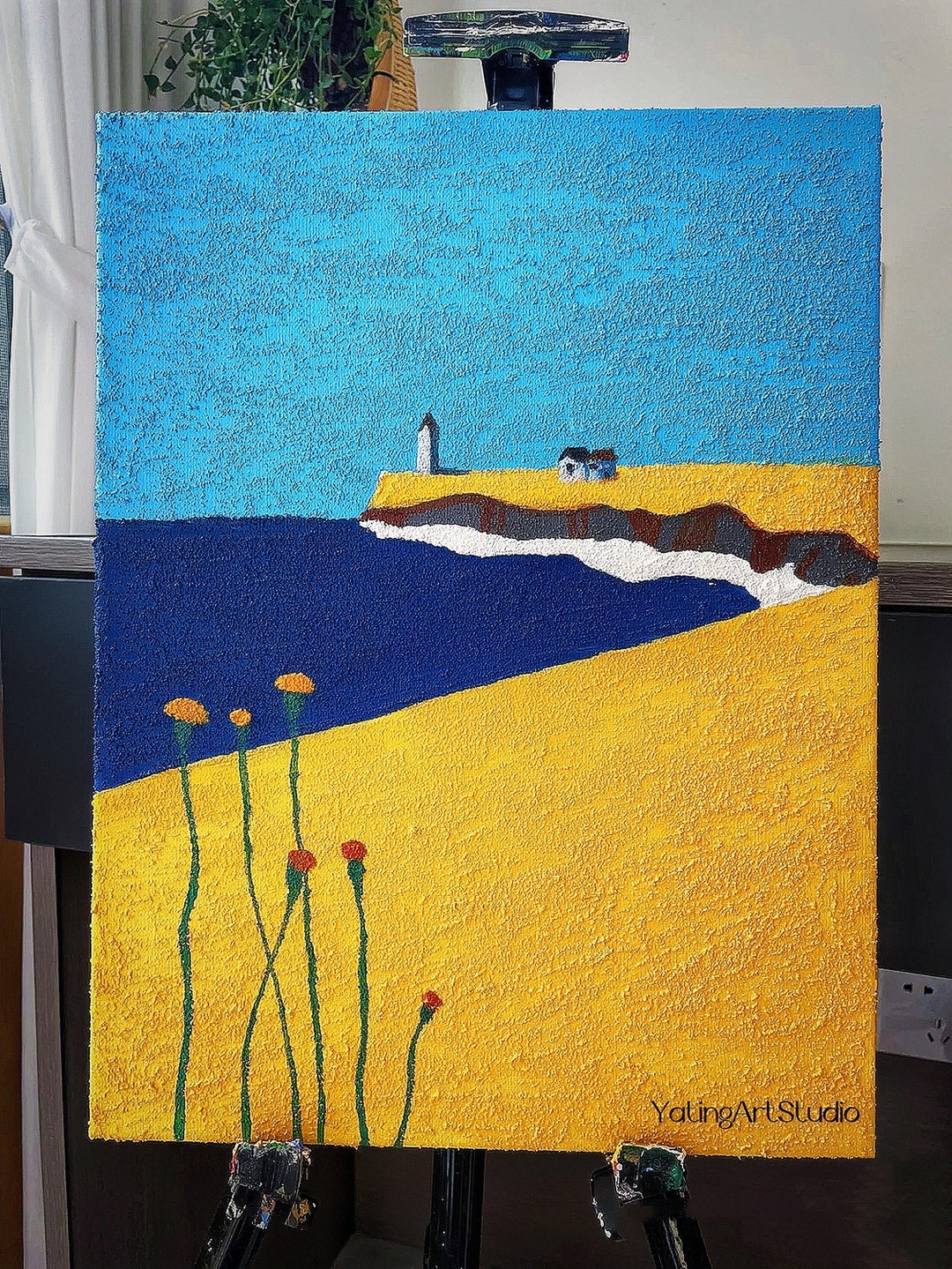 Original Seaside Town Oil Painting ,MADE TO ORDER, Gift, Ocean Painting