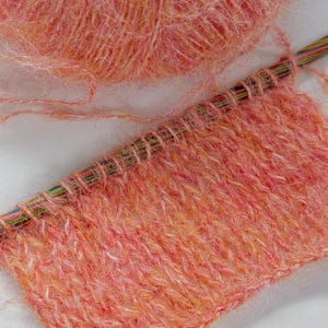 50gr/375m Wool / Mohair, Fine weight yarn, Orange/Sparkly/ Fluffy/ Dyed mohair