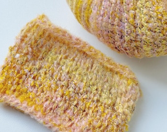 Soft Mohair Blend Yarn • 50g/125m • DK/Light Worsted Weight • Textured Color • Pastel Yellow & Pink/Lemon Rose Soufflé