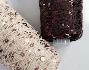 250gr/1280m Pima Cotton yarn with large 5mm sequins ,light yarn,Super fancy yarn/Art yarn/new idea,Delivered Duty Paid (DDP)