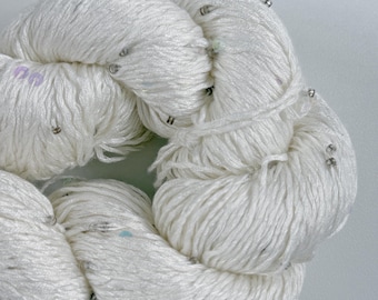 Pearl white / Champagne /Black—Hand Dyed Beaded Yarn with Sequins | Luxury Gradient Silk Blend for Knitting & Crochet/100gr/333m