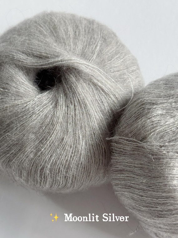 Mohair Silk Yarn with Sparkle | Soft Lace Weight Yarn 25g / 300m | Fluffy Mohair Blend with Metallic Fiber | Knitting & Crochet